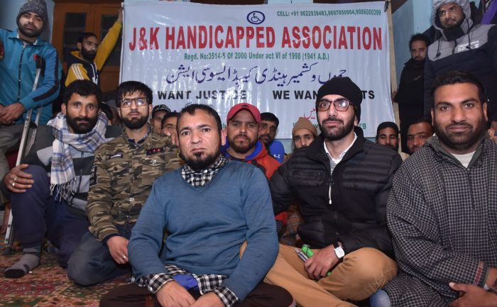 President Abdul Rashid Bhat and other members of JKHCA during a protest at Press Enclave Srinagar