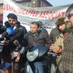 President Abdul Rashid Bhat and other members of JKHCA during a protest at Press Enclave Srinagar