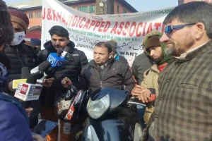 President Abdul Rashid Bhat and other members of JKHCA during a protest at Press Enclave Srinagar