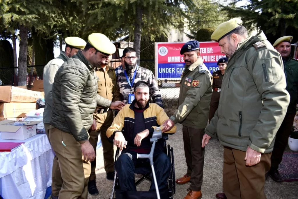 Mobility aids and sports equipment distributed under the Civic Action Programme of J&K Police