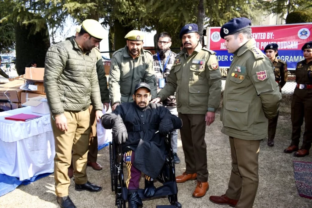 Mobility aids and sports equipment distributed under the Civic Action Programme of J&K Police